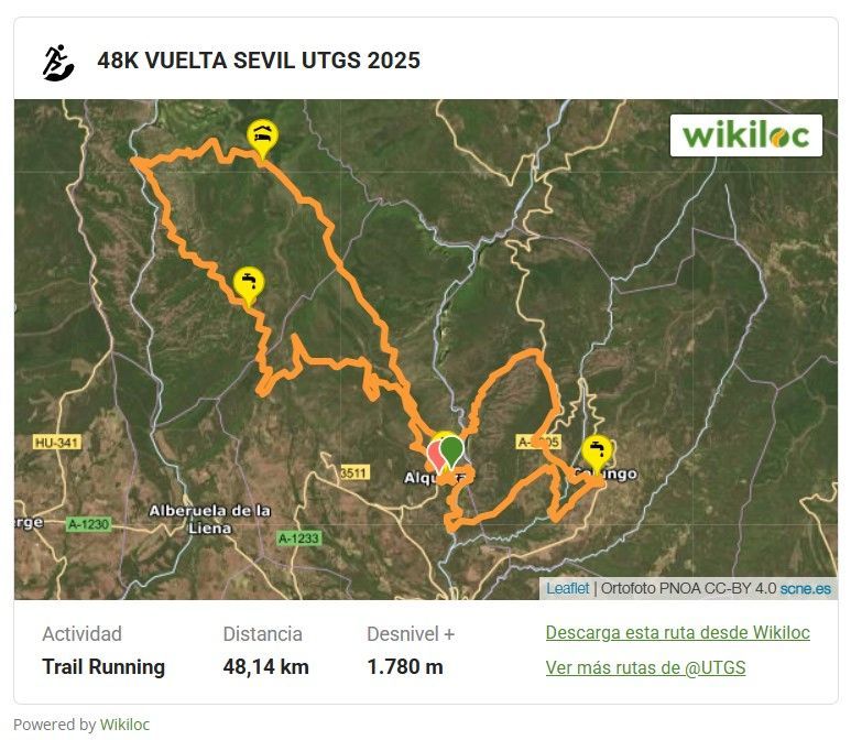 Ruta actividad UTGS Vuelta Sevil 2025, 48k. Imagen cortesía Wikiloc
