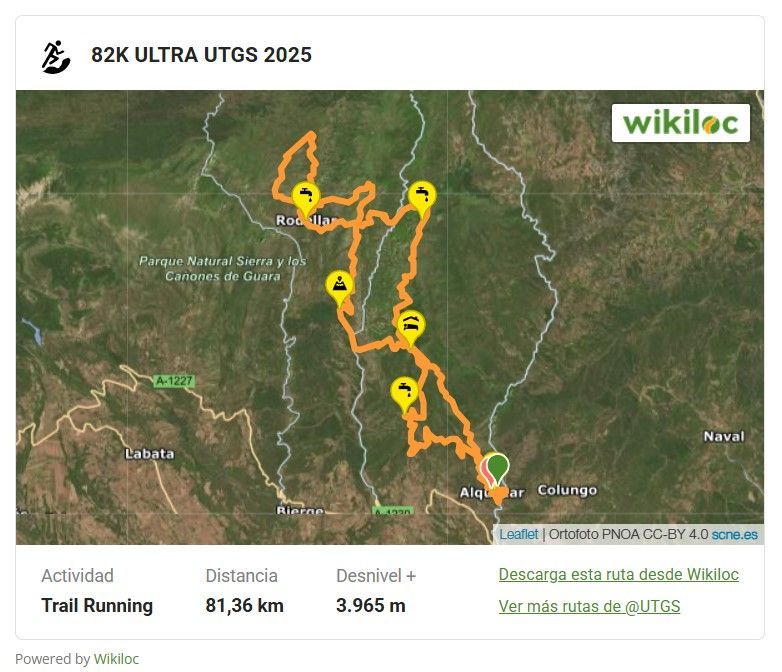 Ruta actividad UTGS Ultra Trail 2025, 82k. Imagen cortesía Wikiloc