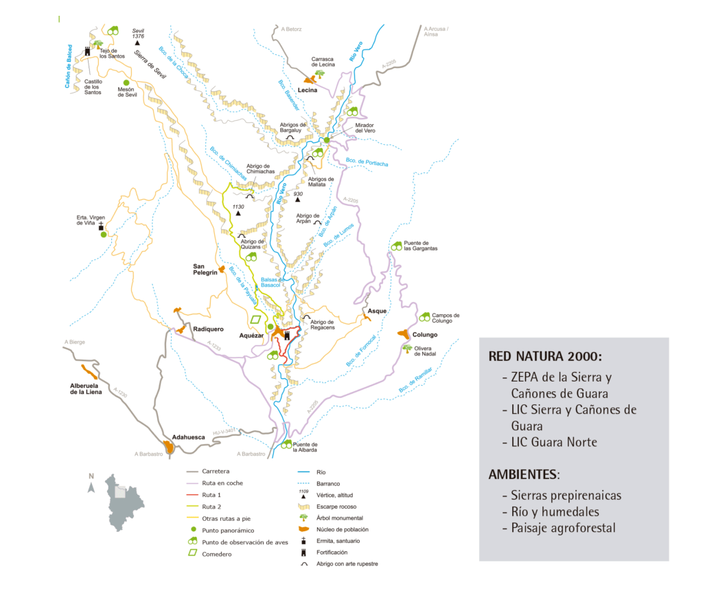Documento, mapa de rutas y puntos para observación de aves